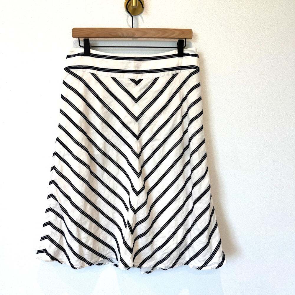 Talbots White Navy Chevron Stripe Linen Blend Midi A-Line Skirt size 8